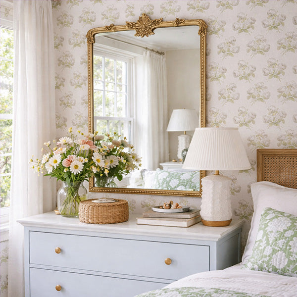 Golden Floral Rectangular Mirror